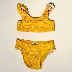Girls Yellow w White Polka Dot Bikini